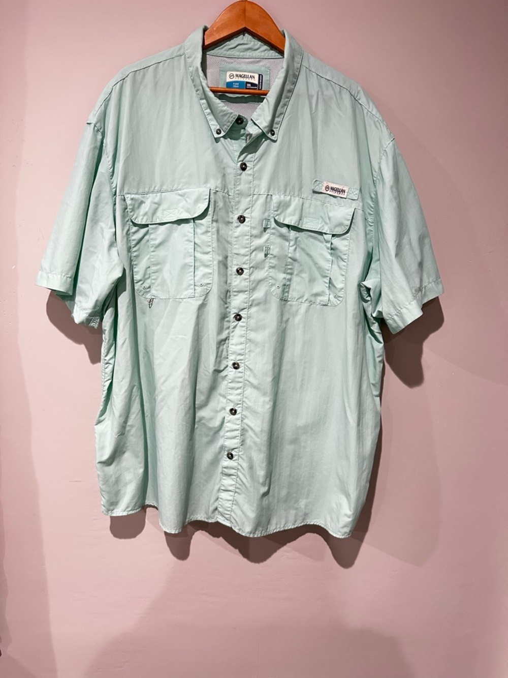 Magellan Outdoors Men’s Short Sleeve Button-Down Shirt - Mint Green